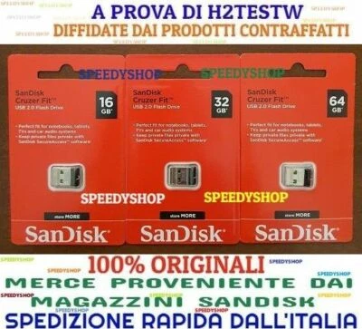 PENDRIVE 16 GB 32 GB 64 GB SANDISK USB 2.0 CHIAVETTA CRUZER FIT MEMORIA PENNETTA