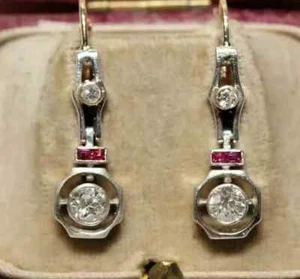 Lab Created Diamond Drop Dangle Wedding Earrings 14K White Gold Plated - Picture 1 of 6