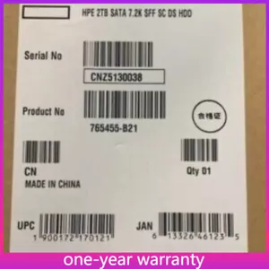 765455-B21 HP 2TB 6G SATA MIDLINE 7.2K SFF (2.5IN) SC 512E DS HDD 765869-001 US - Picture 1 of 6