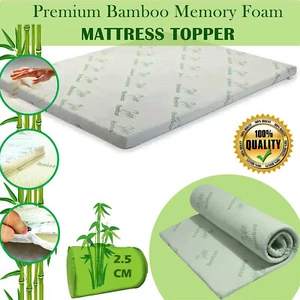 Mattress Memory Topper Foam Bamboo Size King Double Single Bed Uk All 2.5cm - Picture 1 of 9