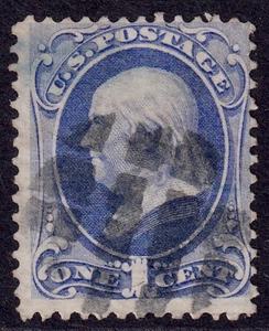 US Scott 145, 1870 Franklin, 1c ultramarine, VERY FINE USED *Nice Cancel* - Picture 1 of 1