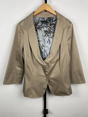 Blazer Sisley Camel Tostado Rayas Botón Frontal Elastizado Oficina Manga 3/4 Talla S Foto 1 de 4