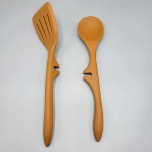 Rachael Ray 2 Piece Set Orange Lazy Tools Silicone Cooking Spoon & Spatula - Picture 1 of 7