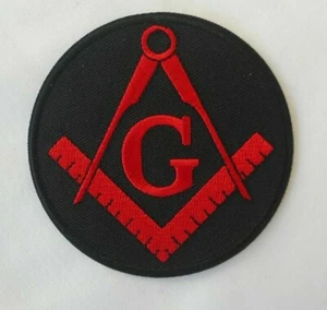 Massone Massonico Nero e Rosso Rotondo Patch Quadrato, Bussola G Dio Geometria - Foto 1 di 2