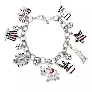 CHARTER CLUB SILVER BRACELET AND RED ELEPHANT PATRIOTIC FLAG EUROPEAN CHARMS NEW - Picture 1 of 2