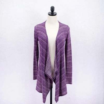 Volcom -PS 10- Purple Draped Cardigan Sweater Polyester Cotton Striped Knit - Image 1 of 4