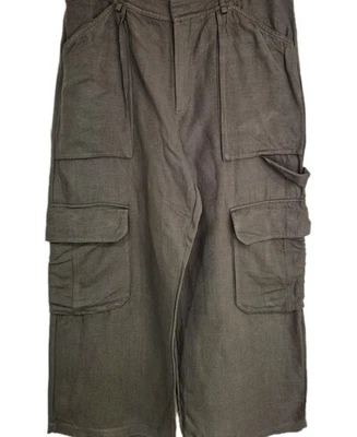 Zara Khaki Wide Leg Cargo Trousers Uk XL Casual Autumn Winter Layering - Image 1 of 4