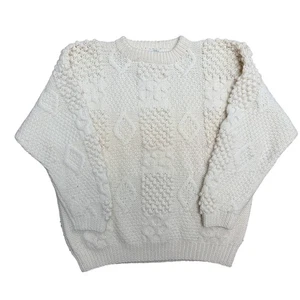 Fischer Zopfmuster Grobstrick Wollpullover Gr. L Vintage Y2K Rundhals Pullover - Bild 1 von 6