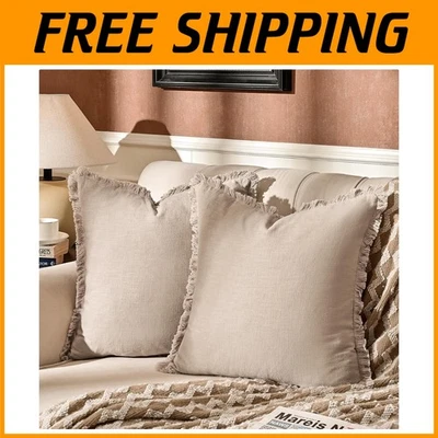 Rustic Natural Throw Pillow Covers - Beige Linen (Pack of 2) - Image 1 of 4