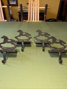 4-Vintage metal rocking horse Christmas stocking holders, heavy, rustic Brown - Picture 1 of 7