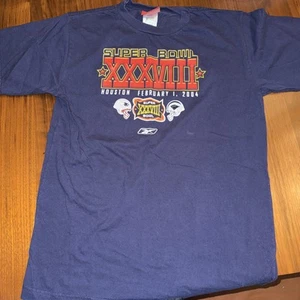 2004 Reebok Super Bowl XXXVIII 38 Patriots Panthers EUC T-Shirt Mens L - Picture 1 of 3