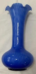 Vintage Murano Glas blau weiß Diamant Optik gekräuselte Spitze 14" Vase Italien - Bild 1 von 6