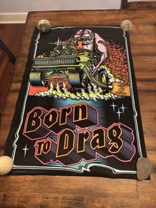 RARE VELVET BLACKLIGHT POSTER BORN DRAG SS '68 CAMARO 32" Rare Ed Roth NOS Vtg - Picture 1 of 15