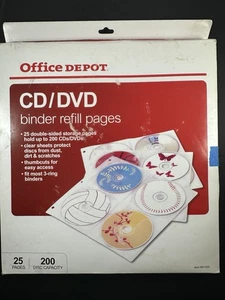 25-Pack 8 Disc CD DVD Poly Sleeves 3 Ring Binder Pages - 200 White - Picture 1 of 2