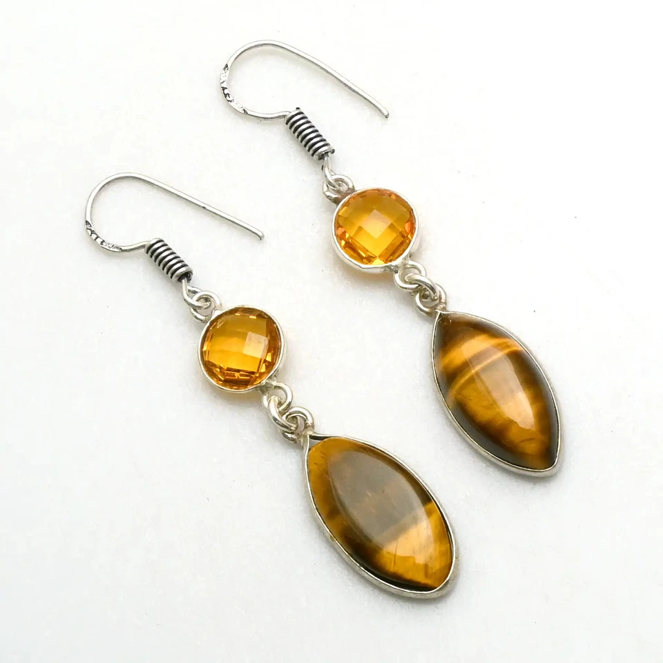Tiger Eye Honey Citrine Gemstone Drop Dangle Earrings Jewelry Gift 2" AE-89902 - Image 1 of 1