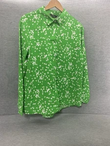 Dokotoo Damen Bluse groß limettengrün weiß gepunktet Knopfleiste klassisch - Bild 1 von 12