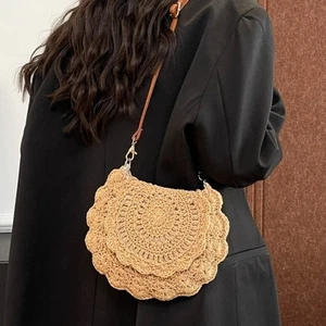 Bohemian Knitted Bag Hollow Out Crossbody Bag Chic Woven Handbag Ladies - Picture 1 of 14