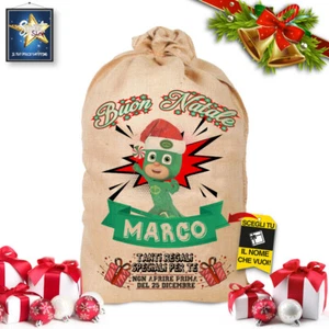 SACCO DI NATALE IN JUTA PJMASK Gekko SACCO BABBO NATALE IDEA REGALO XXL ! - Foto 1 di 2