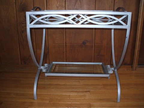 French Deco Tea, Bar, Tray Table Heavy Wrought Iron  Beveled Glass Vintage Cover