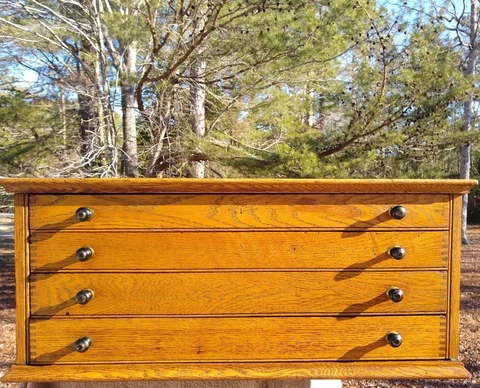 Gorgeous Antique 1800's 4 Drawer Spool Cabinet with Spool Holders in Drawers Cover