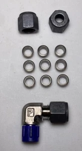 Parker 1/4" Ferrule, Nut & Male Elbow Fitting 1/4 Tube x 1/8" MNPT 316 Stainless - Picture 1 of 6