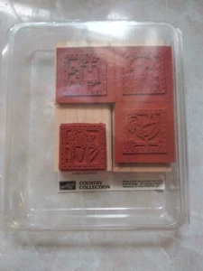 New 1999 Country Collections Stampin Up Wood Rubber Stamp Set of 4 Retired 1 Use - Picture 1 of 11