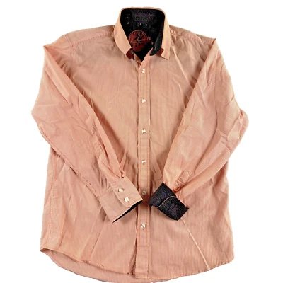 Camisa de Vestir Aldo Conti Talla M Naranja Rayas Manga Larga Puño Abatible Botón Cuadrado Foto 1 de 4