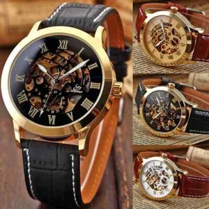 Luxury Men Skeleton Watches Roman Dial Automatic Self Wind Mechanical Wristwatch - Picture 1 of 12