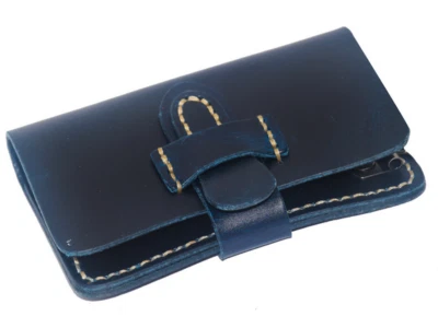men women key holder card wallet pocket purse bag cow Leather pouch blue 901 - Image 1 of 4