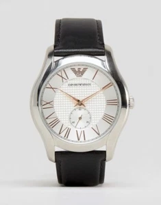 Nuevo con etiquetas Reloj Emporio Armani para hombre de vestir esfera plateada correa de cuero negro AR1984 - Imagen 1 de 3