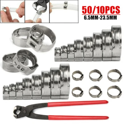 6.5-23.5MM Hose Clamp Assorted Stainless Steel Ear Cinch Rings Crimp Pinch Set - Image 1 of 4