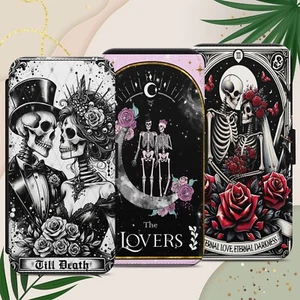 WITCH SKULL SKELETON LOVE GOTH FLIP WALLET PHONE CASE FOR IPHONE SAMSUNG PIXEL - Picture 1 of 8