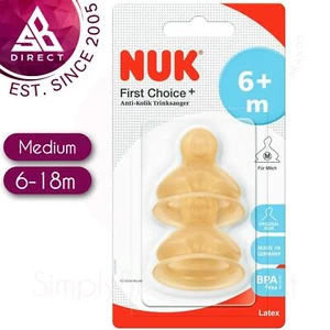 NUK First Choice Latex Anti-Colic Baby/Kid's Bottle Teat│6-18m?Medium│2Pk EXU - Picture 1 of 1