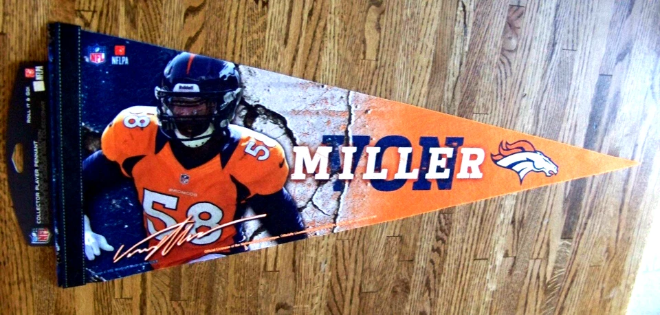 丹佛野马队冯米勒橙色球员高级三角旗NFL — 第 1/4 张图片