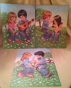 WM OTTO PRINT SET 3 B.P. CO. BERNARD PICTURE BIG EYE HIPPIE KIDS GUITAR FLOWERS. - Picture 1 of 7