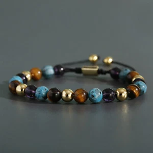 Handmade Colored Tiger Eye Crystal Bead Bracelet Bangles Adjustable Reiki Gift - Foto 1 di 9