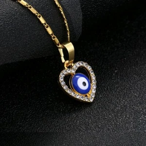 Neu Mode Halsreif Anhänger Herzform Halskette versilbert blau Evil Eye - Bild 1 von 3