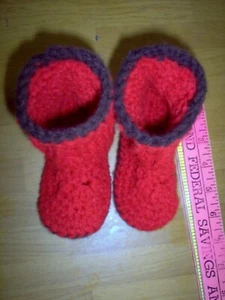 New, hand crafted crochet children's slippers, red/burgundy 6" to 6.5" L a - Picture 1 of 1