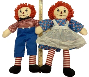 19" Raggedy Ann & Andy Red Yarn Hair Stuffed Dolls Embroidered Face Vtg - Picture 1 of 10
