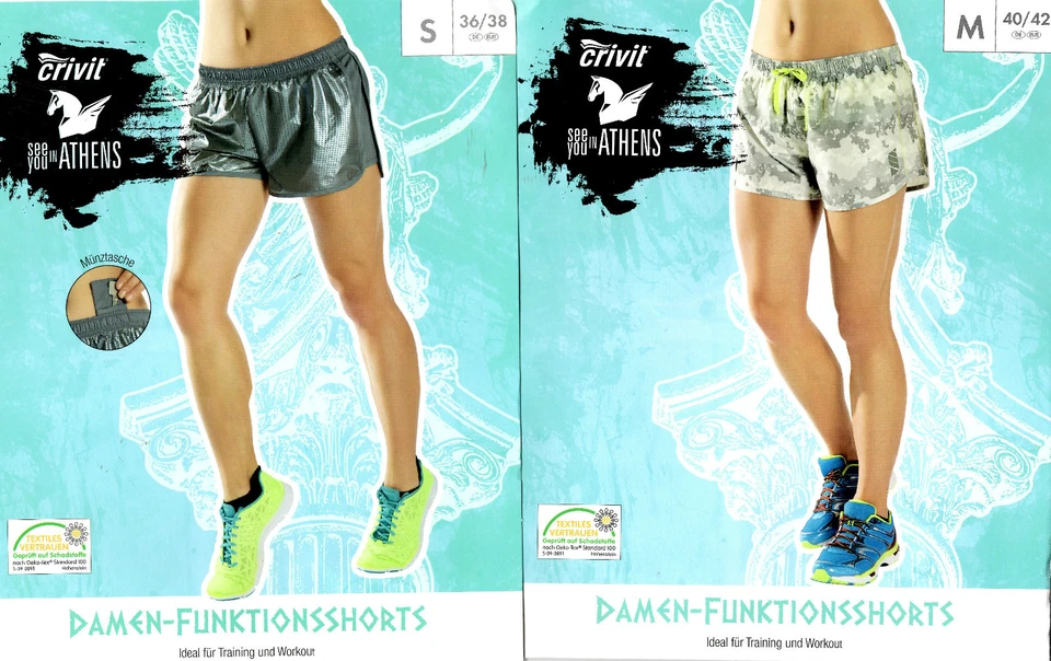 CRIVIT Damen Funktionsshorts XS S M L Shorts Laufhose Laufshorts Fitnesshose Hose kurz