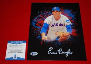 ERNIE BROGLIO Cardenales de San Luis Cachorros de Chicago Firmado 8X10 Beckett Certificado de Autenticidad B43597 - Imagen 1 de 1