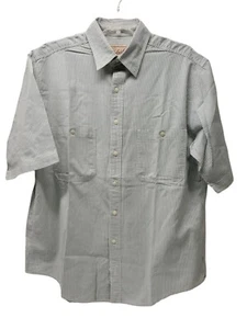 WOOLRICH Mens Medium Shirt Camp Work Striped Green White S/S - Picture 1 of 8