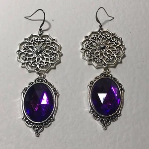 PENDIENTES DE GOTA GRAND LARGOS DE FILIGRANA ESTILO VICTORIANO PLATEADO PÚRPURA - Imagen 1 de 5