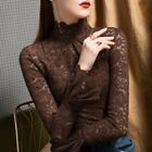 Elegant Womens High Neck Floral Lace Tops Long Bell Sleeves T-shirt Blouses NEW