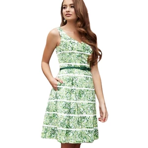 Review Size 14 Green Floral Fit Flare Sleeveless Sweetheart Neck Dress - Picture 1 of 7