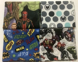 Fat Quarter Set of 4 Super Hero Words & Marvel Spiderman Fabric 18 x 21 inches - Picture 1 of 5