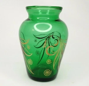 Jarrón vintage de vidrio verde superpuesto dorado pequeño - Imagen 1 de 7