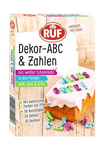 Dekor ABC-Buchstaben und Zahlen aus weißer Schokolade mit natürlichen Farben ... - Bild 1 von 4