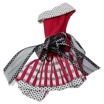 Vestido de diseñador LINDA HIGGINS de alta costura con diseño de perrito rojo/blanco para perro pequeño Foto 1 de 3