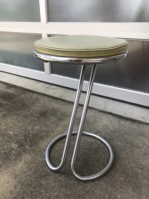 MCM Troy Sunshade Art Deco Z Stool Gilbert Rohde Style Chrome Vinyl Bar Seat - Image 1 of 4